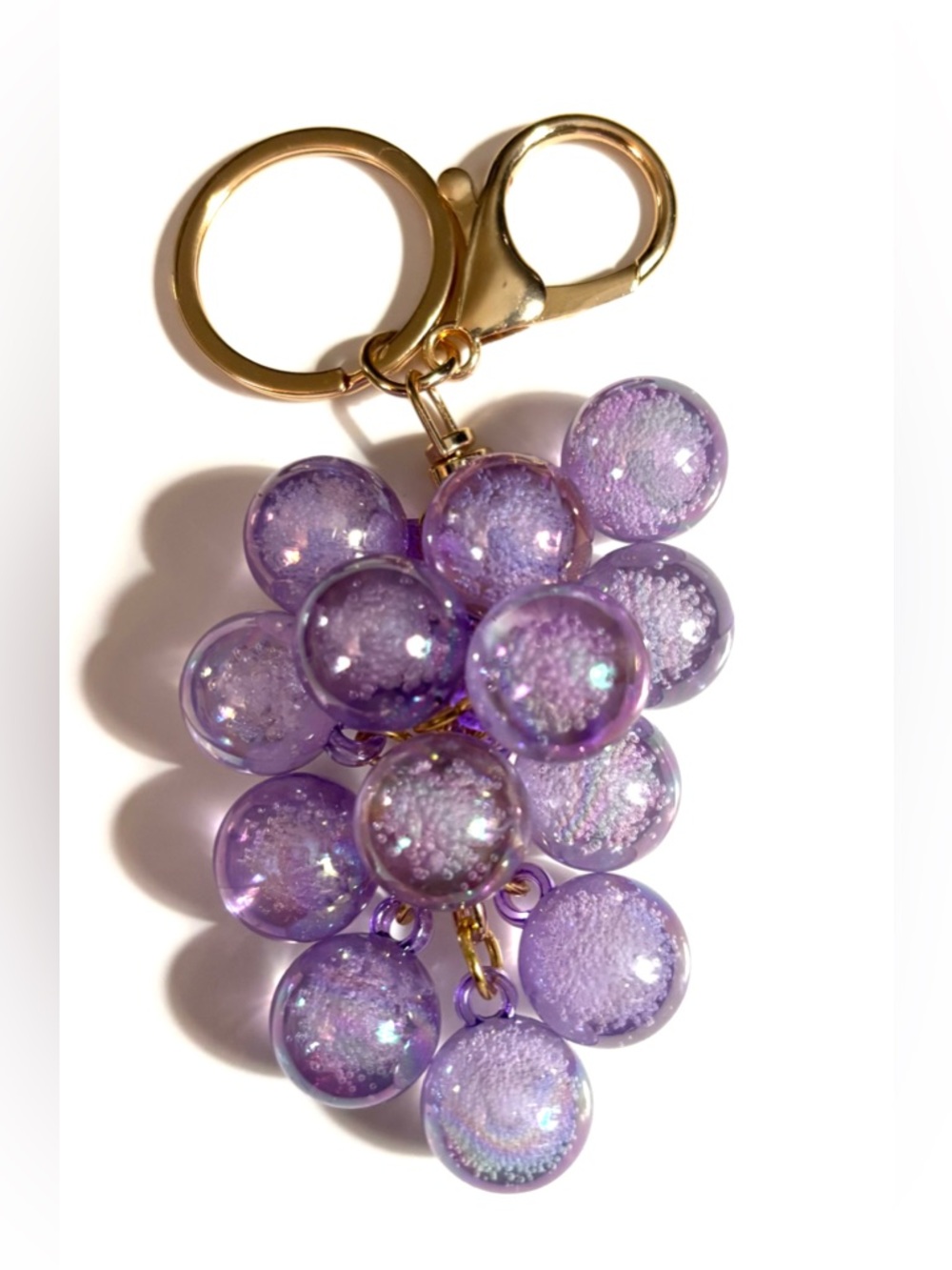 NIP Purple and or Pink Cluster Grapes Keychain with Gold Hardware